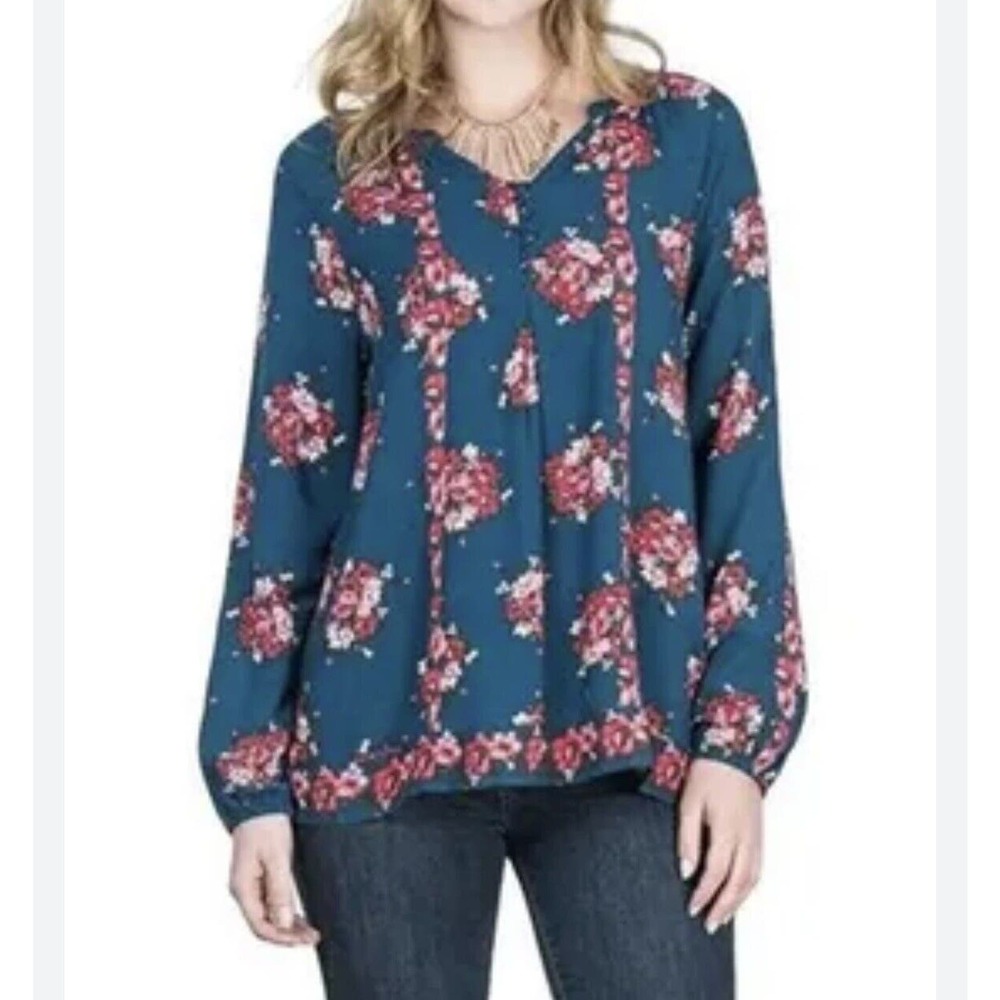 Matilda Jane Womens SZ XS Make Believe Floral So Vivid Blue Long Sleeve Blouse